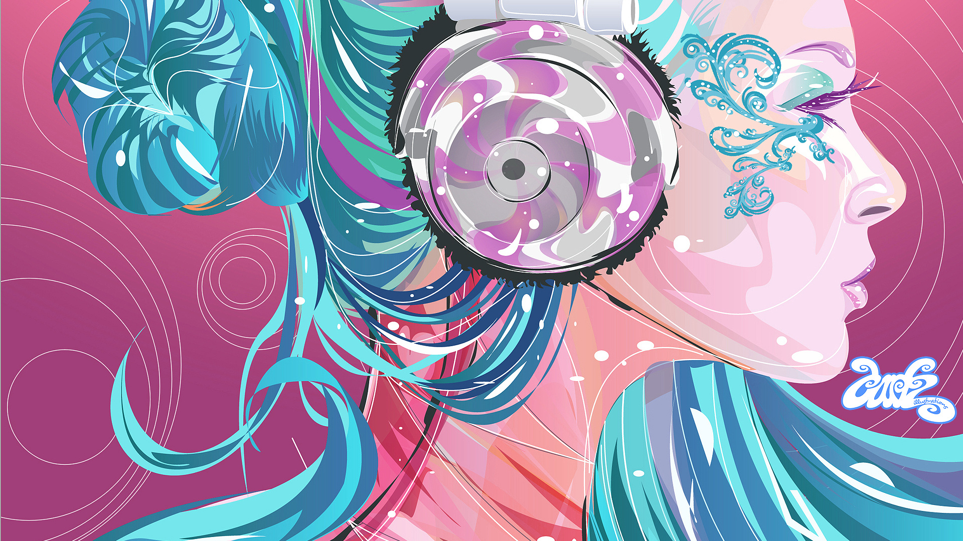 Beautiful Vector Wallpaper - Girls Painted With Headphones , HD Wallpaper & Backgrounds