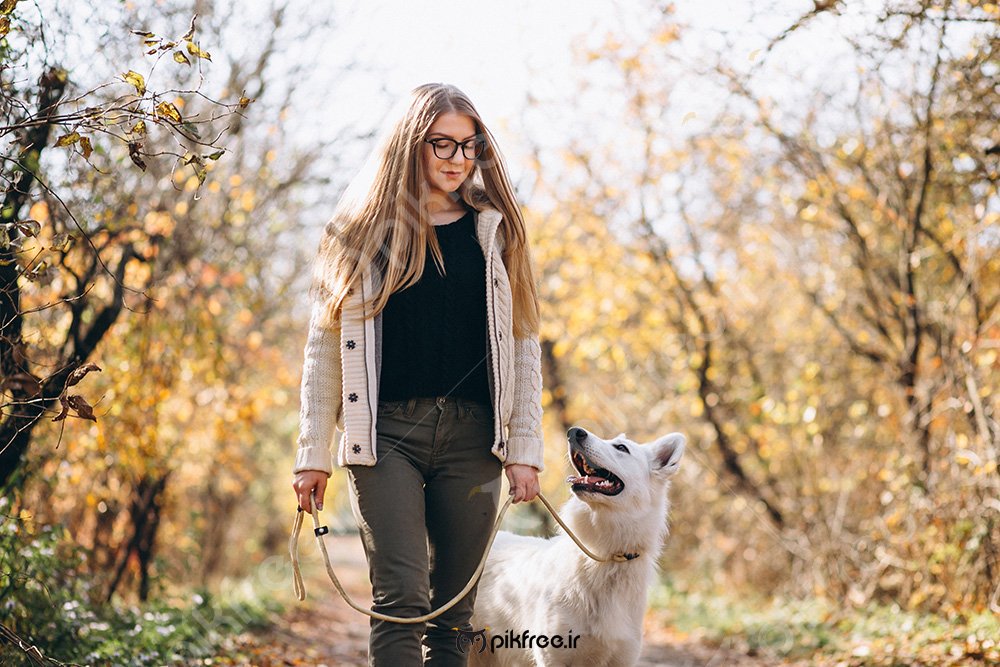 تصویر زن و راه رفتن با سگ در پارک Http - Femme Avec Son Chien , HD Wallpaper & Backgrounds