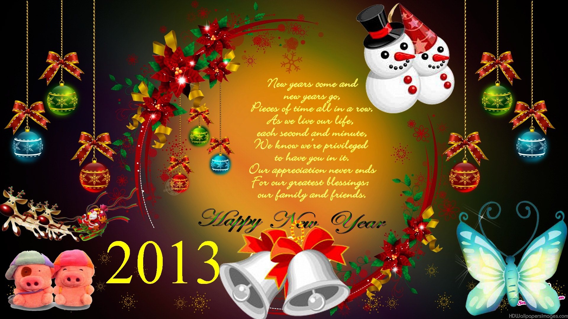 Download Happy New Year 2014 Wallpaper Hd Free - Christmas Card , HD Wallpaper & Backgrounds