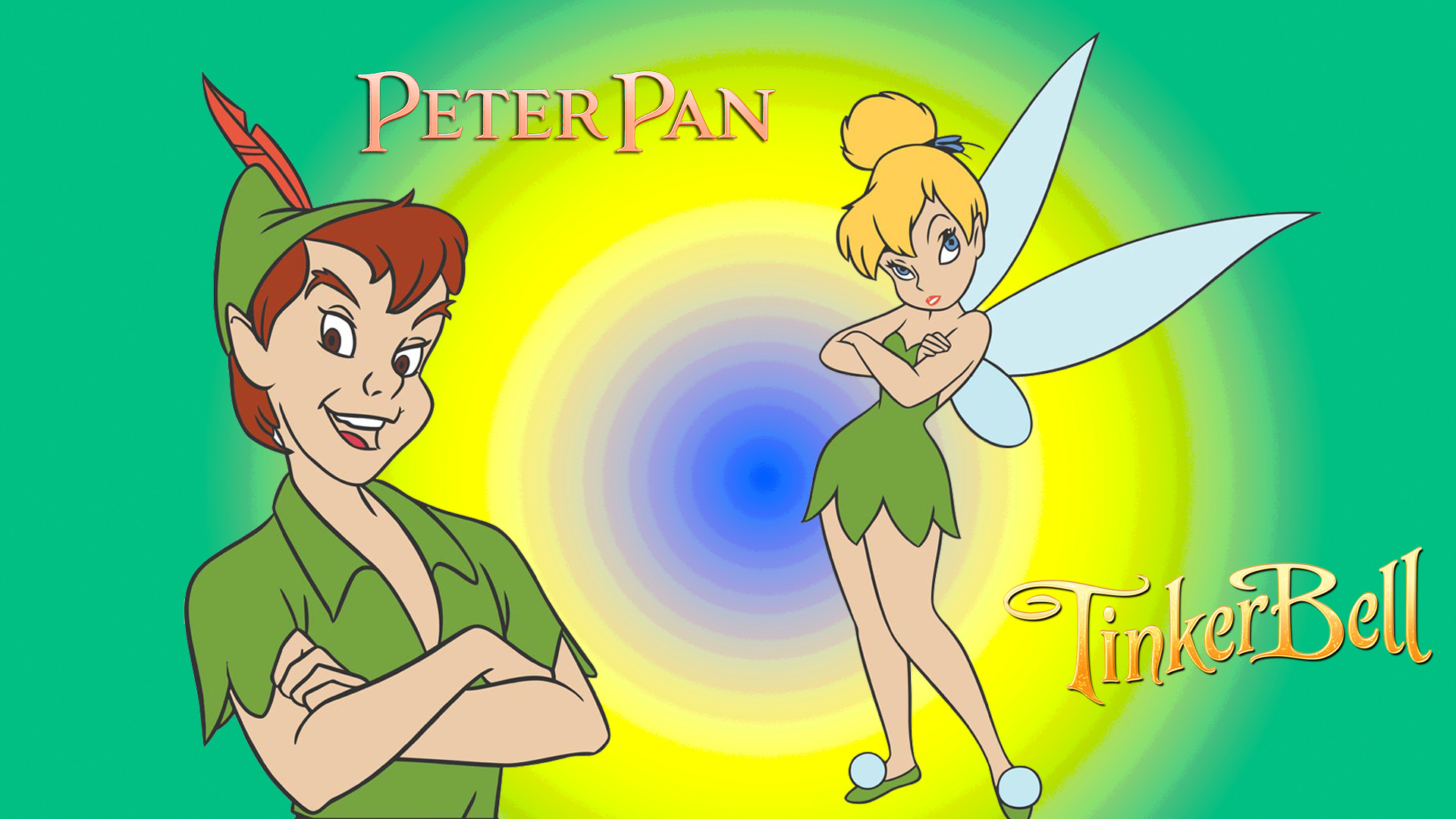 Tinkerbell And Peter Pan Character Disney Vector Graphic - Tinkerbell With Peter Pan , HD Wallpaper & Backgrounds