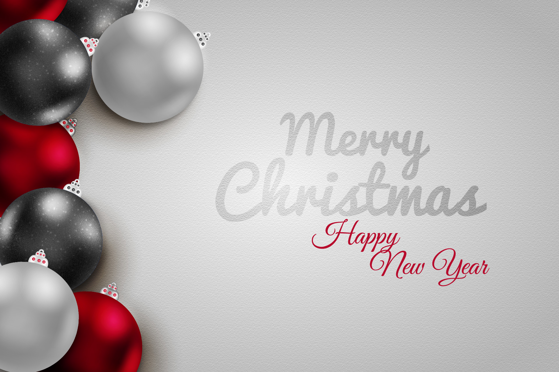 Merry Christmas And Happy New Year Rrealistic Baubles - Merry Christmas Grey Background , HD Wallpaper & Backgrounds