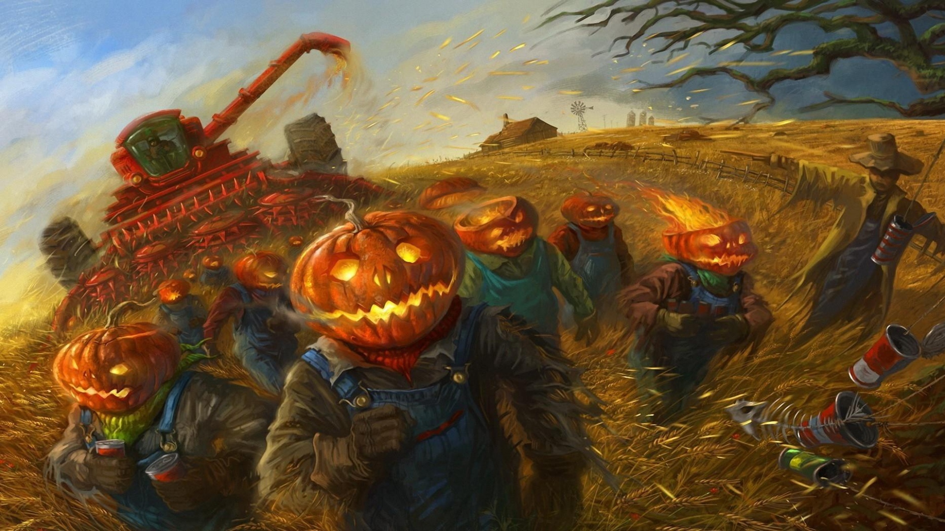 Halloween, Holiday, Field - Dark Jack O Lantern Art , HD Wallpaper & Backgrounds