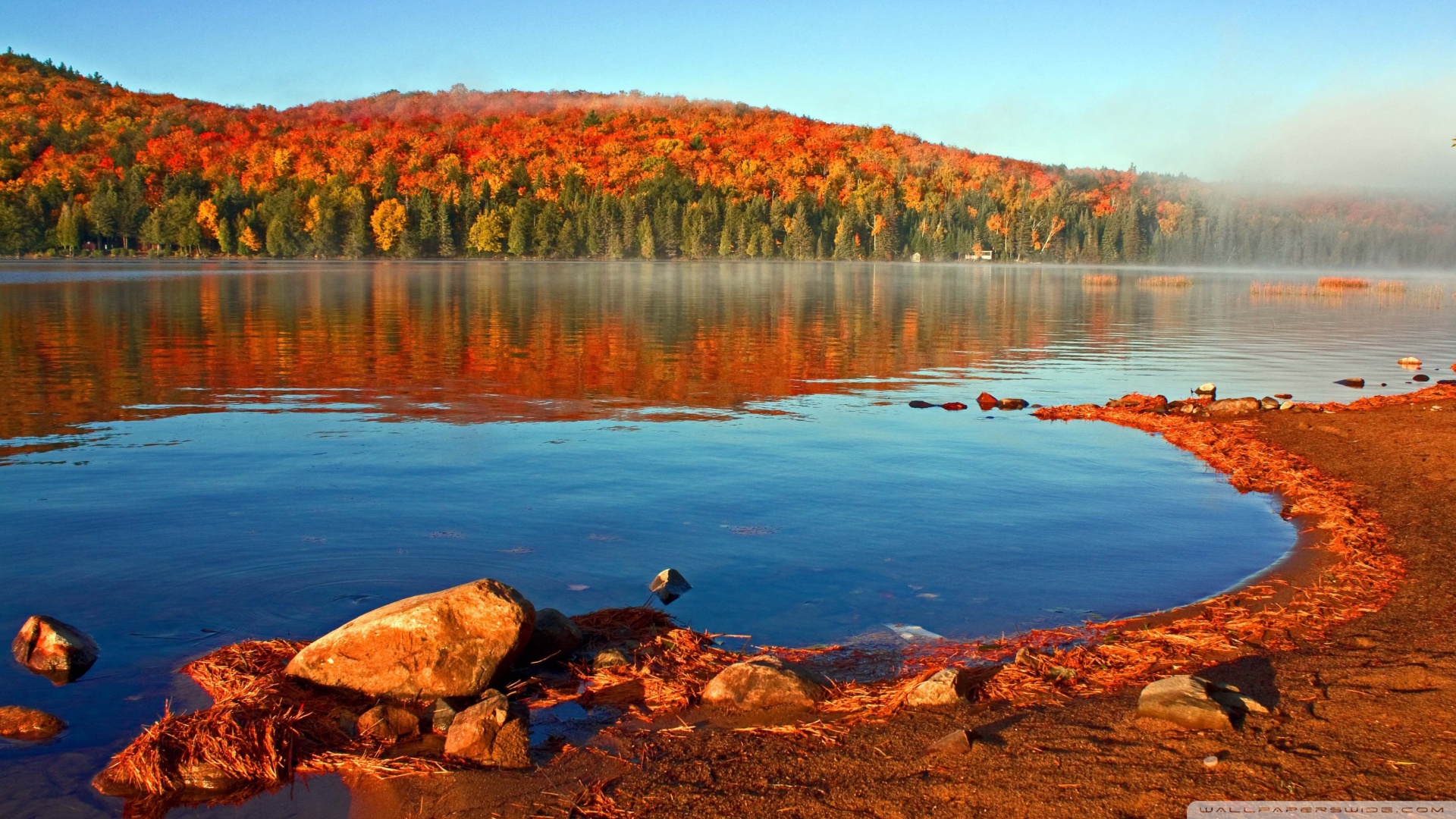 0 Fall Wallpaper Hd 1920h1080 Lake Shore, Autumn Hd - Fall Lake Computer Backgrounds , HD Wallpaper & Backgrounds