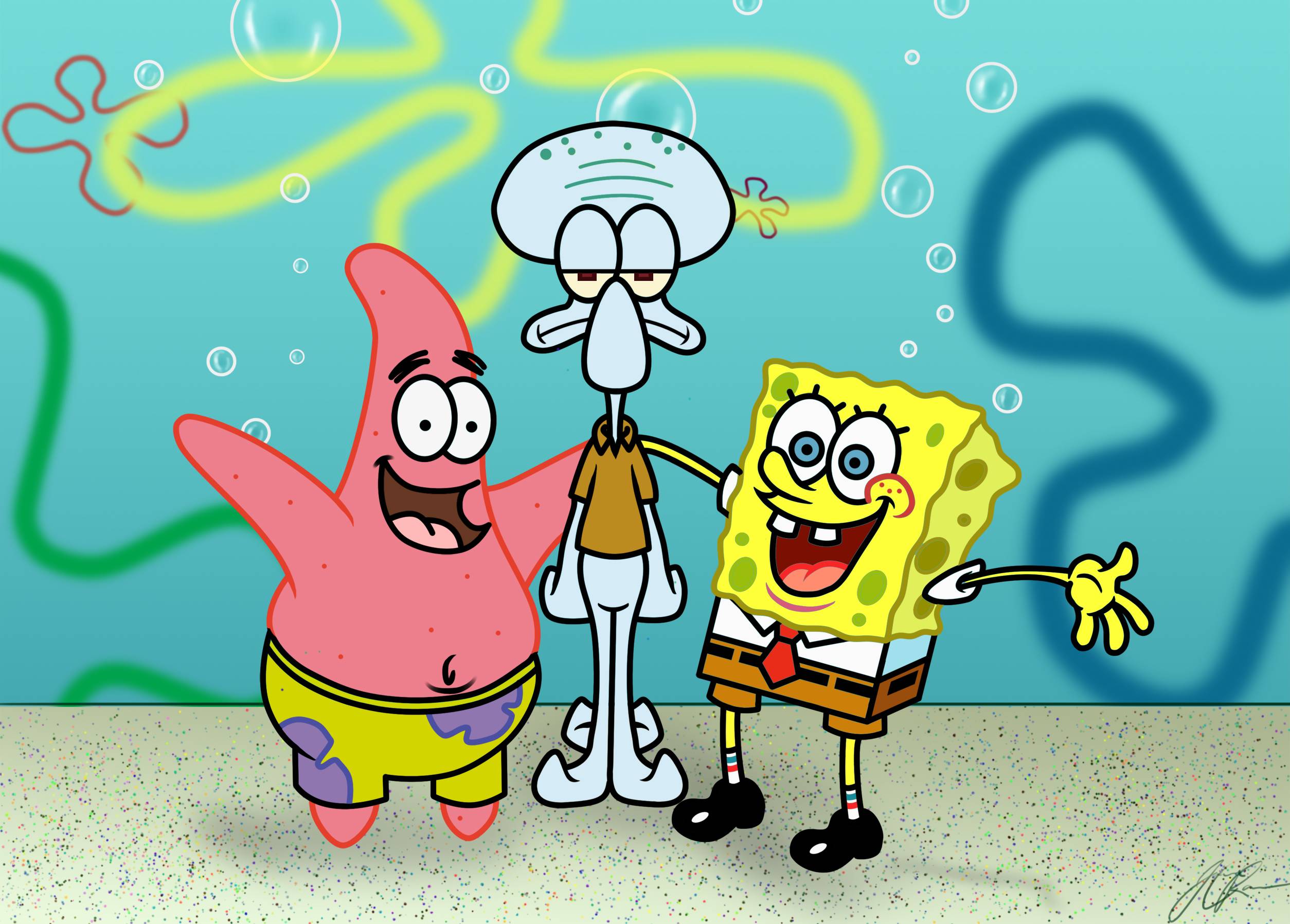 Patrick Spongebob And Squidward , HD Wallpaper & Backgrounds