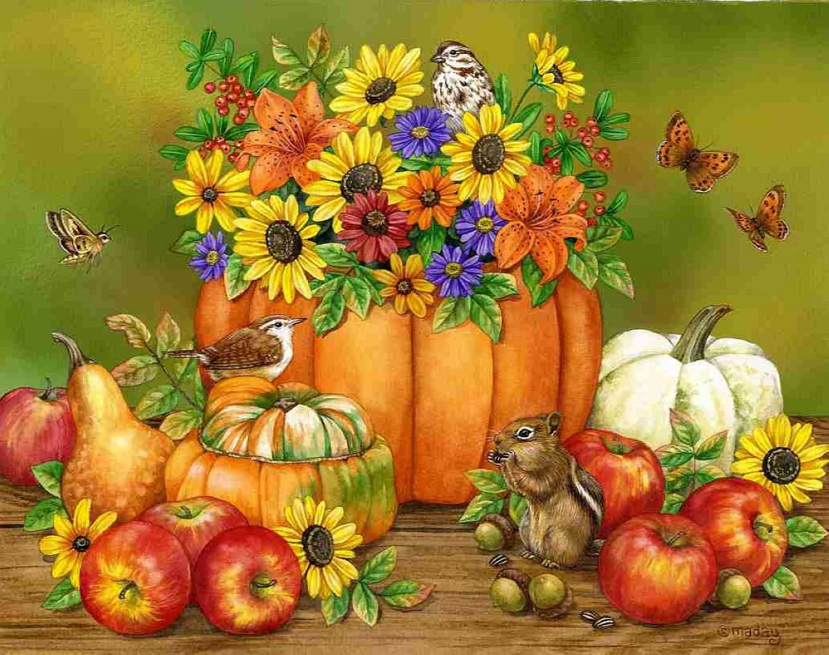 Autumn Apples And Pumpkins , HD Wallpaper & Backgrounds