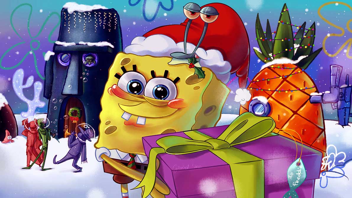 Spongebob Christmas Wallpapers Group - Spongebob On X Mas , HD Wallpaper & Backgrounds