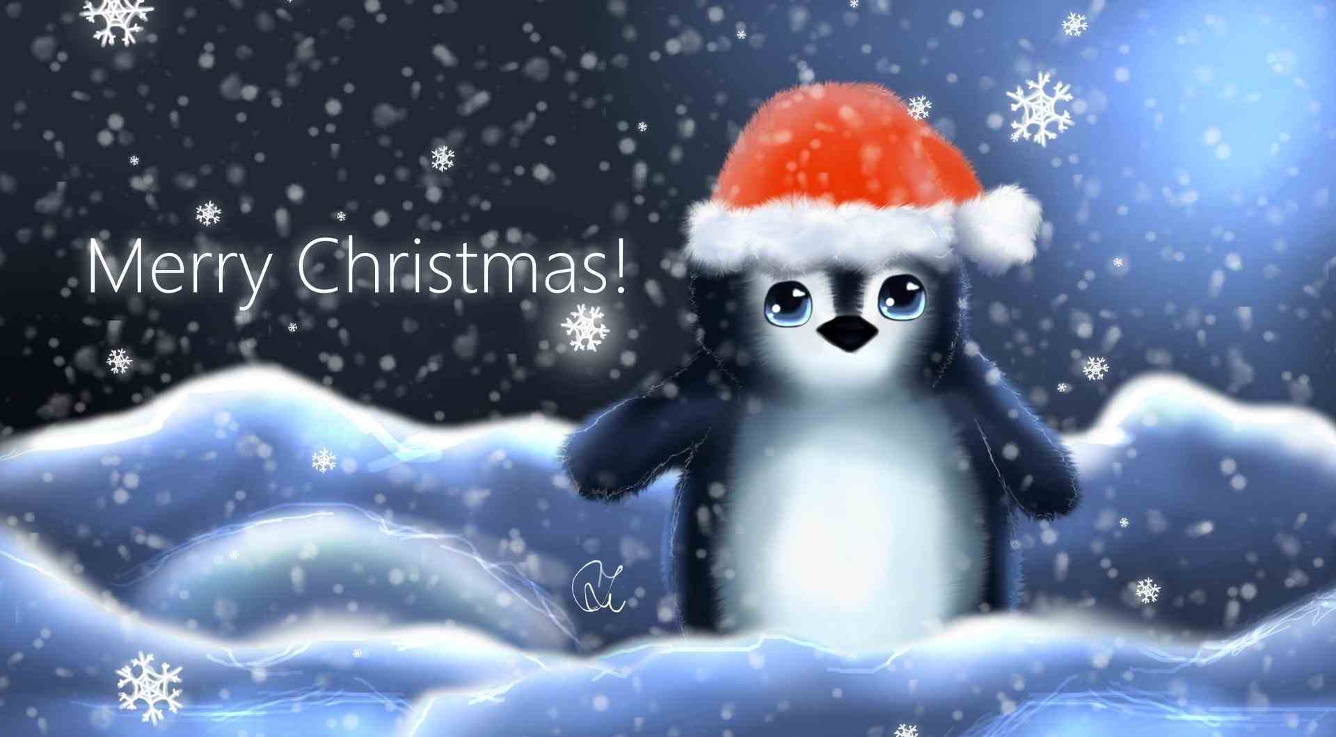 Christmas Penguin Wallpaper - Cute Penguin Merry Christmas , HD Wallpaper & Backgrounds