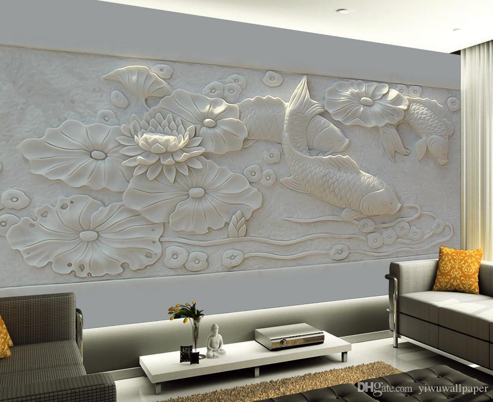 Luxury European Modern Embossed Three Dimensional Pond - Interior Relief Mural Design , HD Wallpaper & Backgrounds