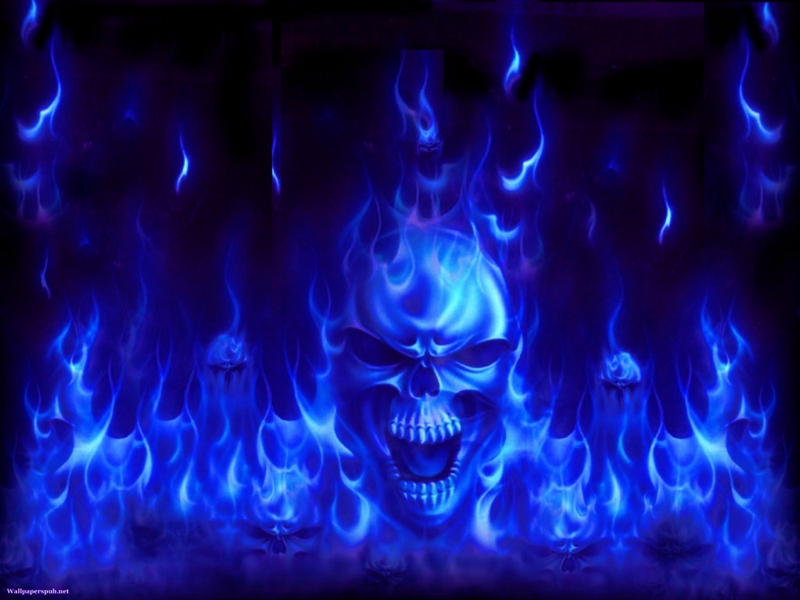 Dark Blue Flame Skull , HD Wallpaper & Backgrounds
