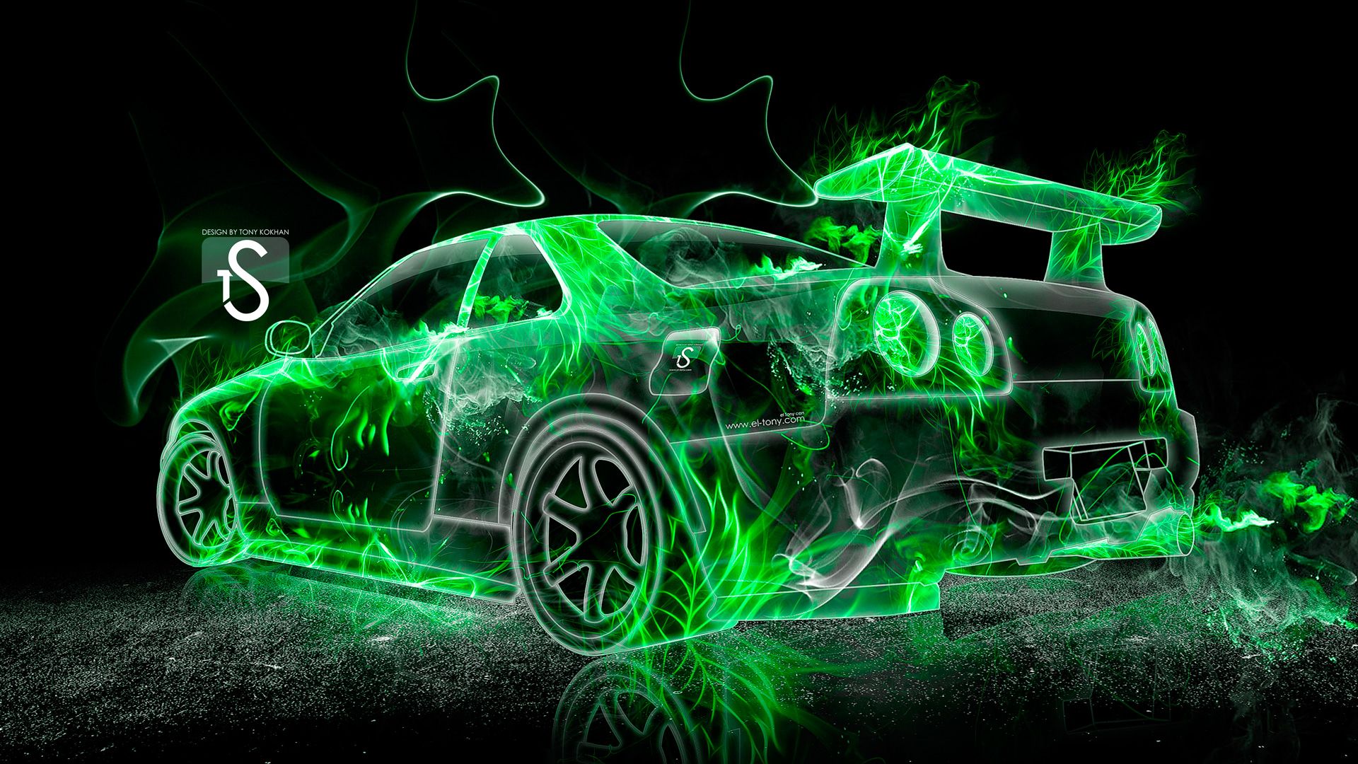 Nissan Skyline Gtr R34 Green Fire Abstract Car Black And Green Car Hd Wallpaper Backgrounds Download