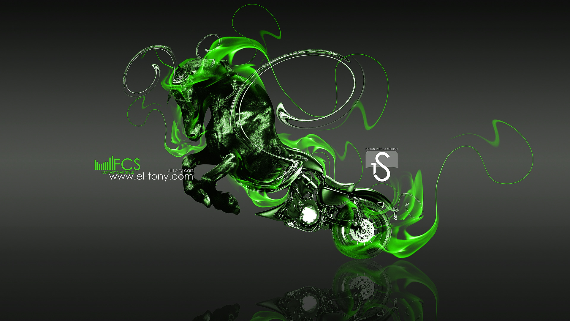 Moto Harley Davidson Green Fire Horse Sb 2013 - Purplefire , HD Wallpaper & Backgrounds
