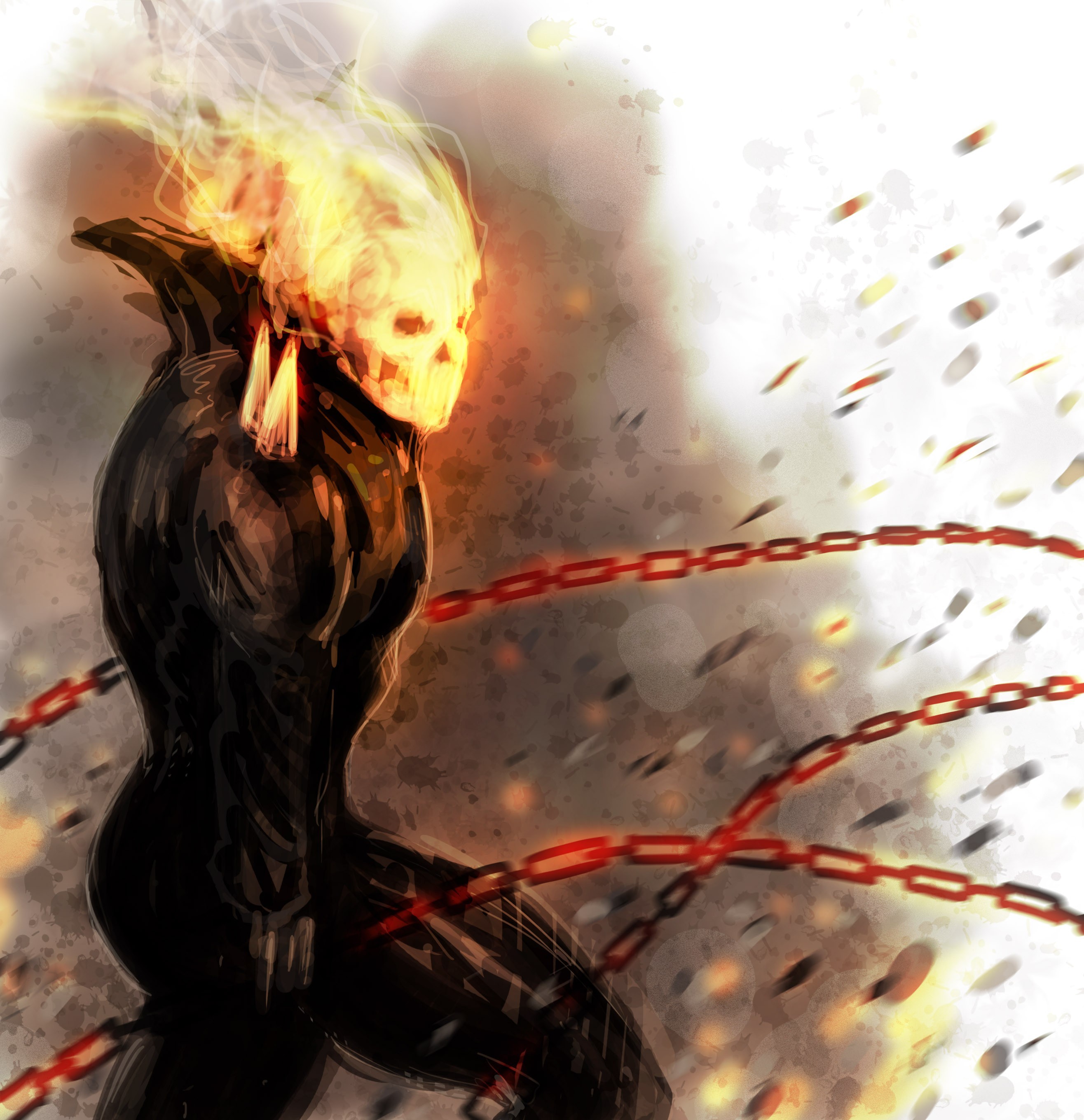 Comics Fire Ghost Rider Drawings Chains Traditional - Ghost Rider Fan Arts , HD Wallpaper & Backgrounds