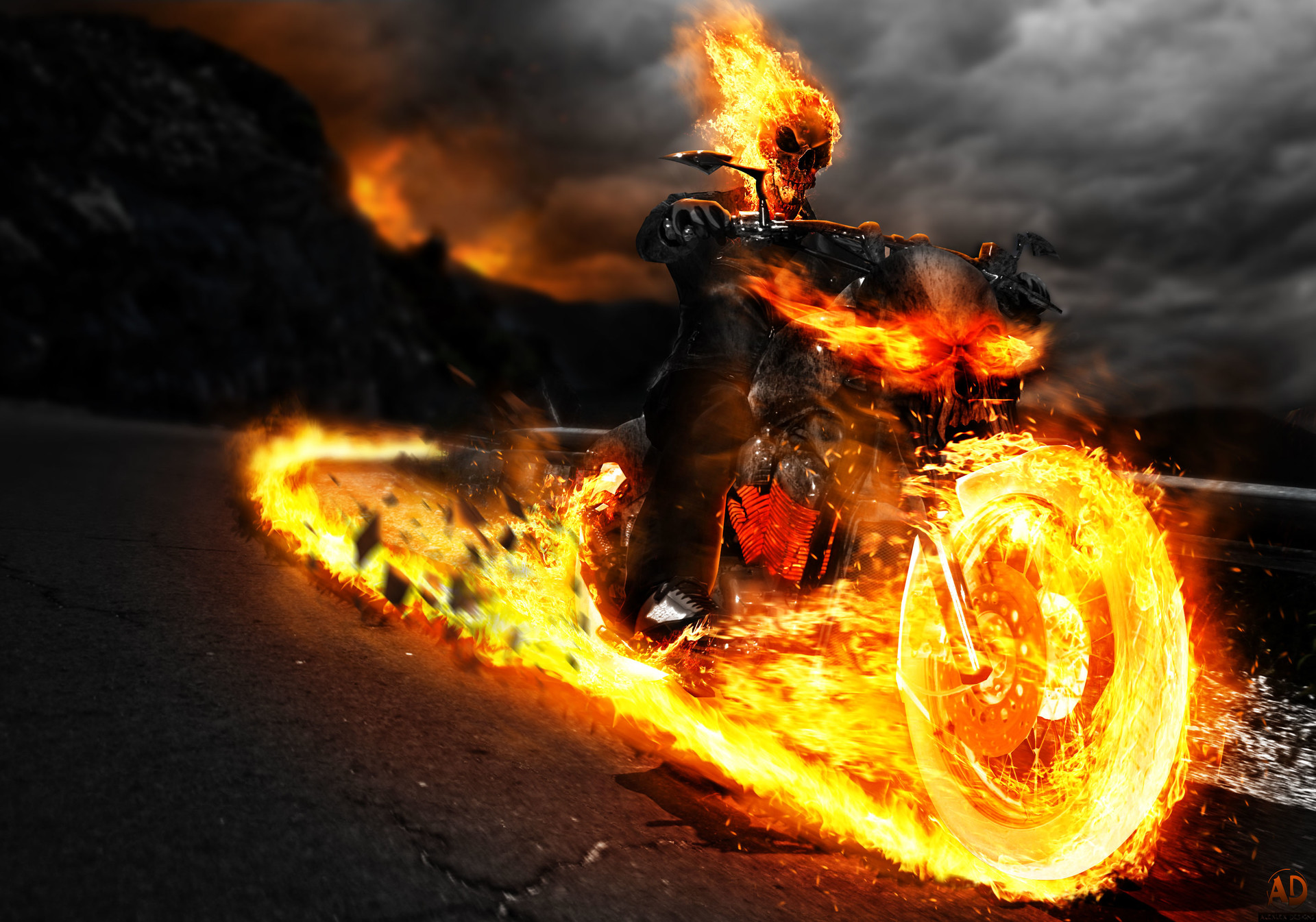 Ghost Rider Wallpaper And Background - Ghost Rider On Bike , HD Wallpaper & Backgrounds