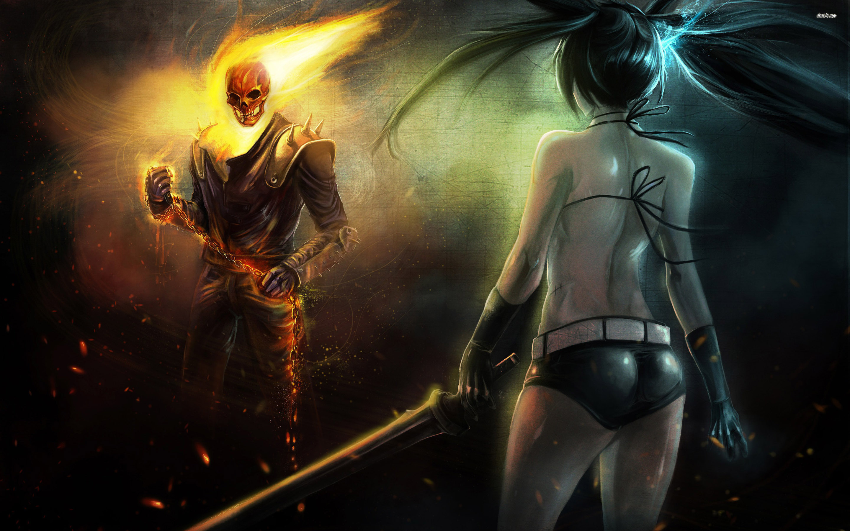 Black Rock Shooter Against Ghost Rider - De Ghost Rider Robbie Reyes , HD Wallpaper & Backgrounds