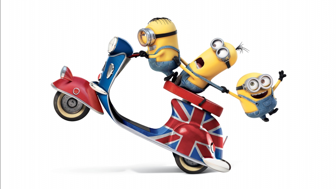 Hd Background Funny Minions 2015 Movie Riding Scooter - Minions Wallpaper Hd , HD Wallpaper & Backgrounds