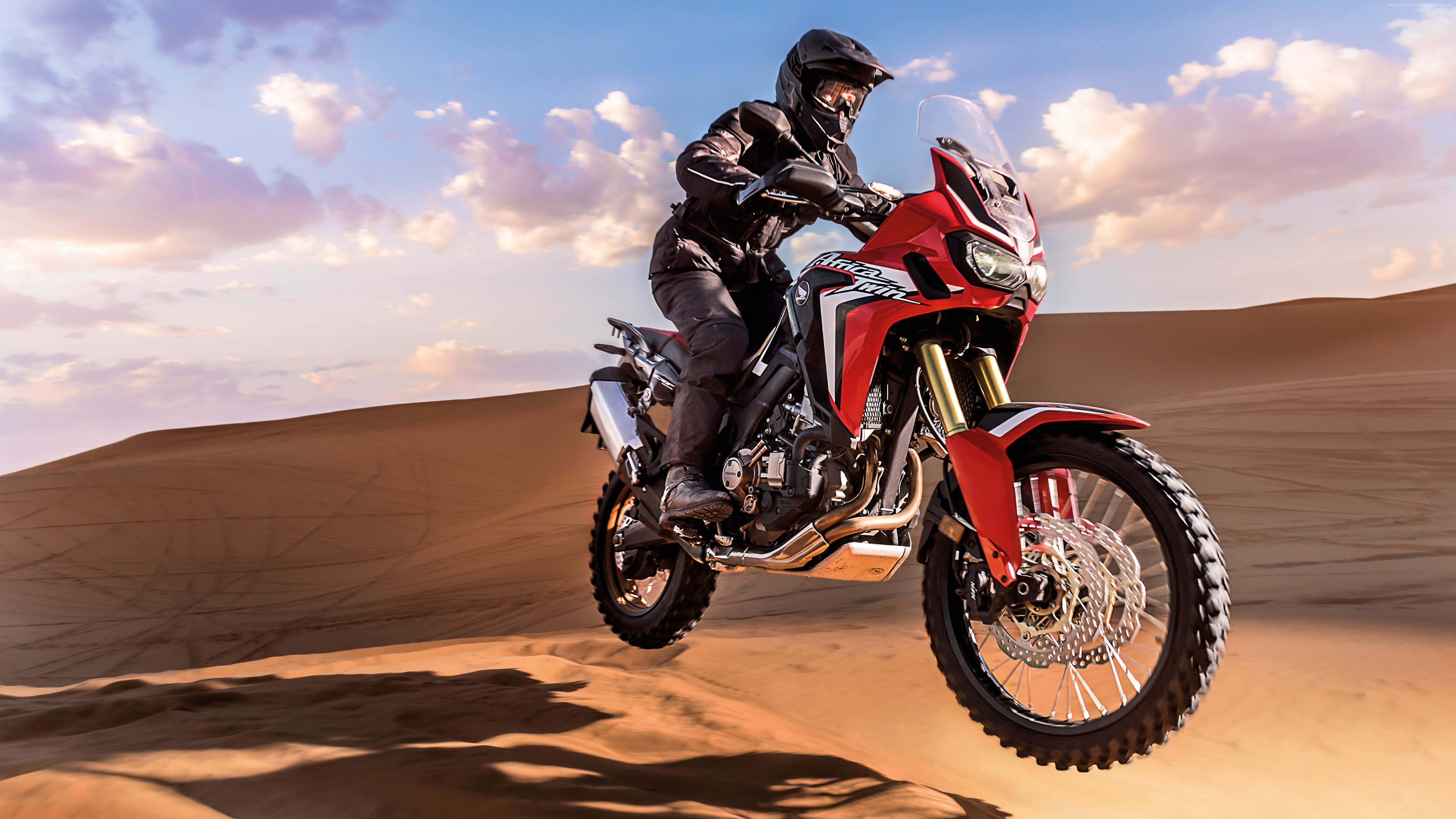 Man Riding Red Dirt Bike On Desert At Daytime Hd Wallpaper - Honda Africa Twin Hd , HD Wallpaper & Backgrounds
