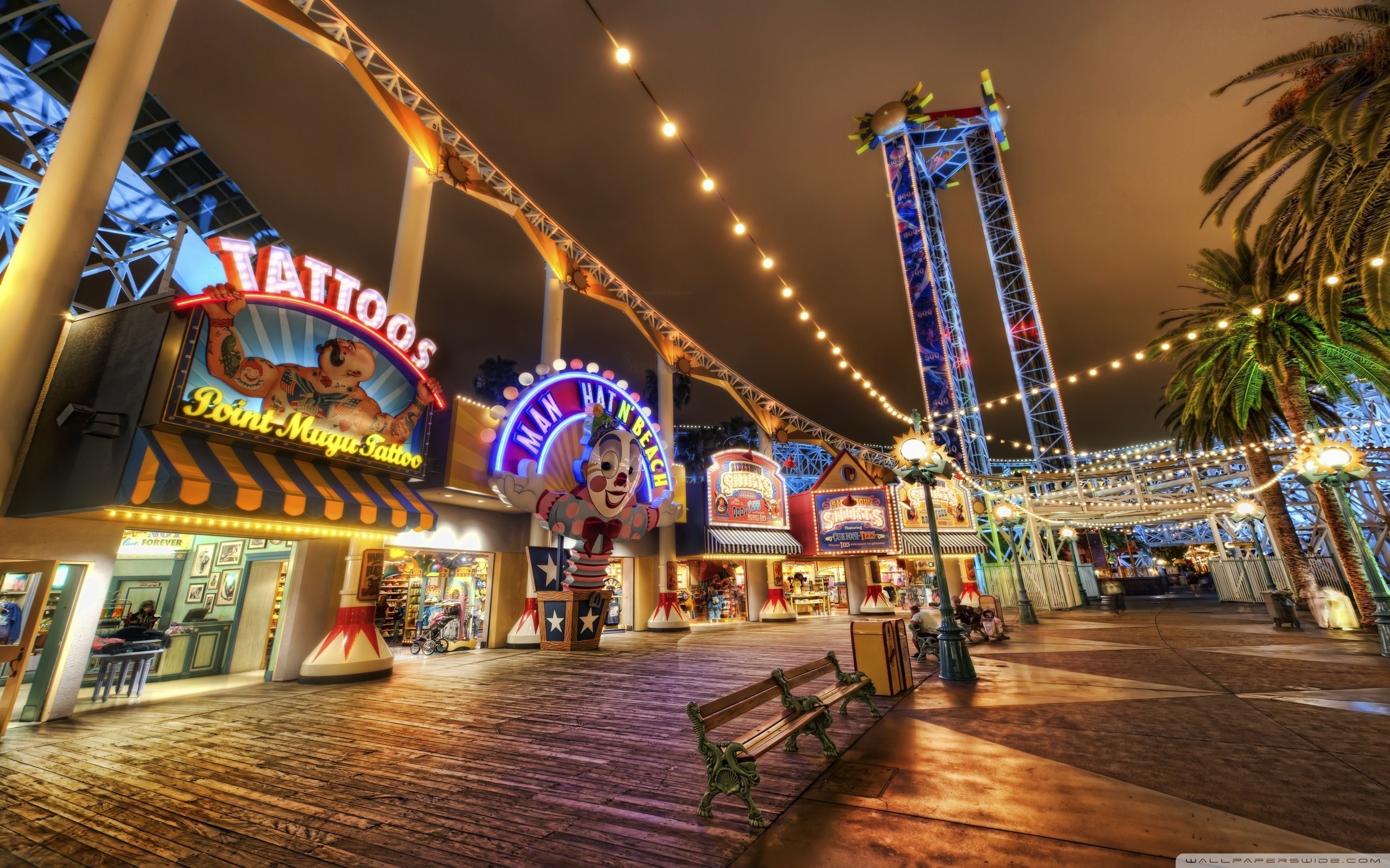 Wide - Amusement Park At Night , HD Wallpaper & Backgrounds