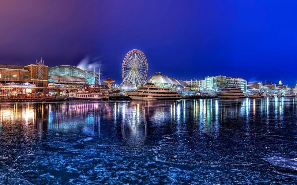 Amusement Park At A Frozen River Hdr Wallpaper - Navy Pier , HD Wallpaper & Backgrounds