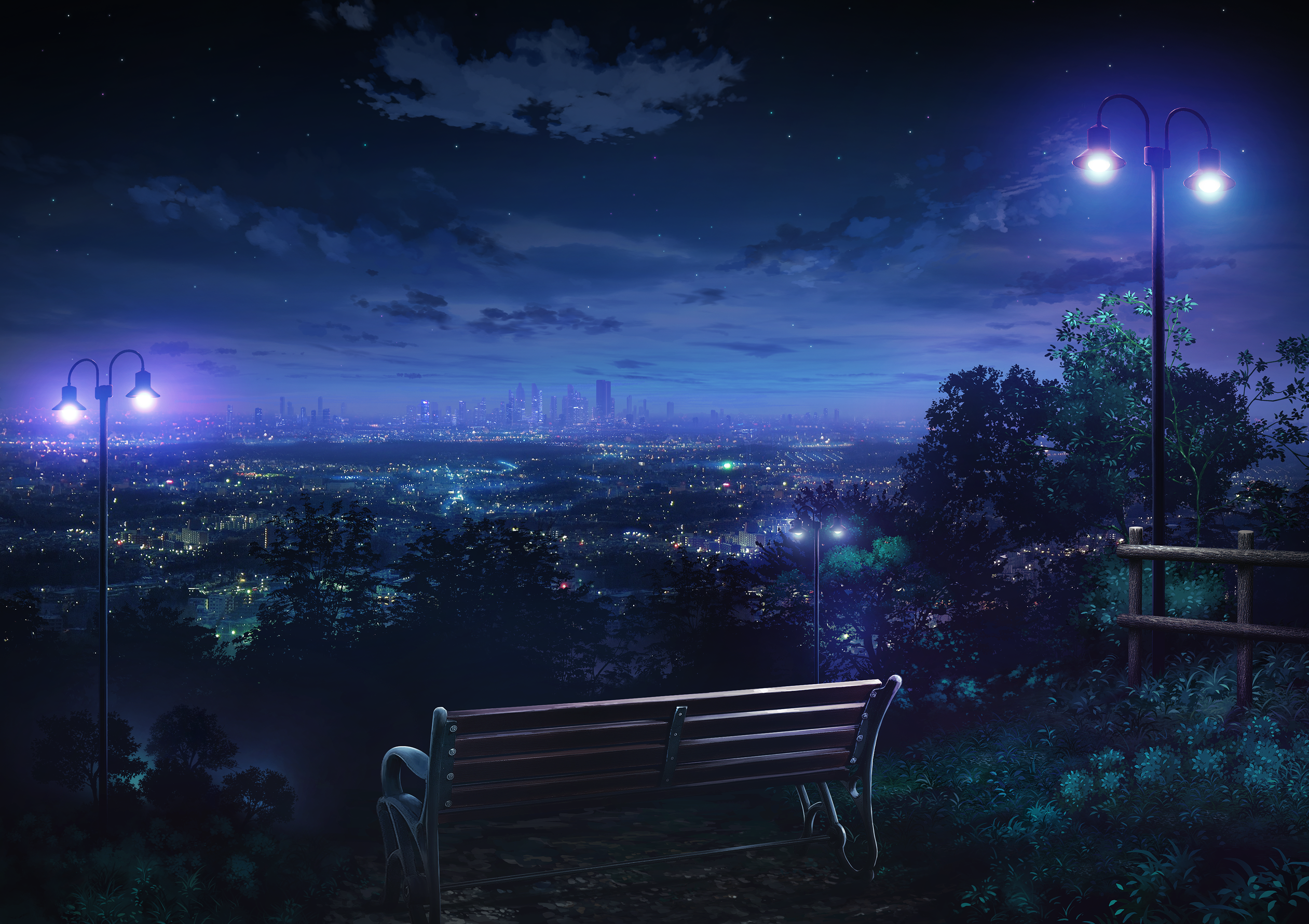 Cityscape Lantern Anime Night Landscape Anime