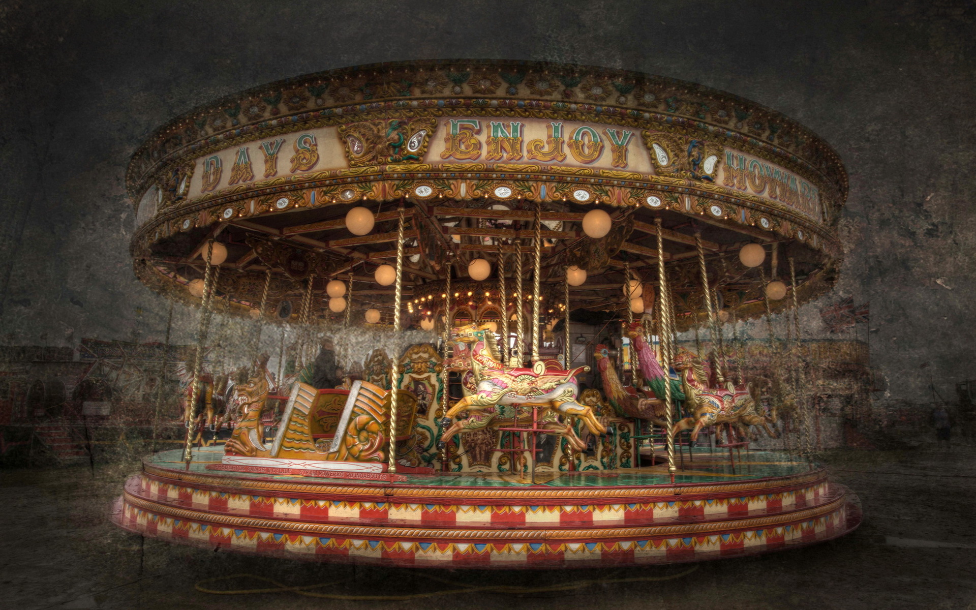 Amusement Park, Lanterns, Style, Carousel Wallpapers - Carousel Wallpaper Vintage , HD Wallpaper & Backgrounds