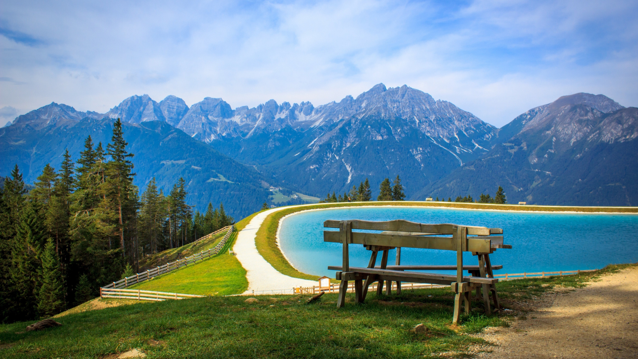 Lake, Mountains, Nature, Landscape, Bench, Wallpaper - Vakantie Oostenrijk Zomer , HD Wallpaper & Backgrounds