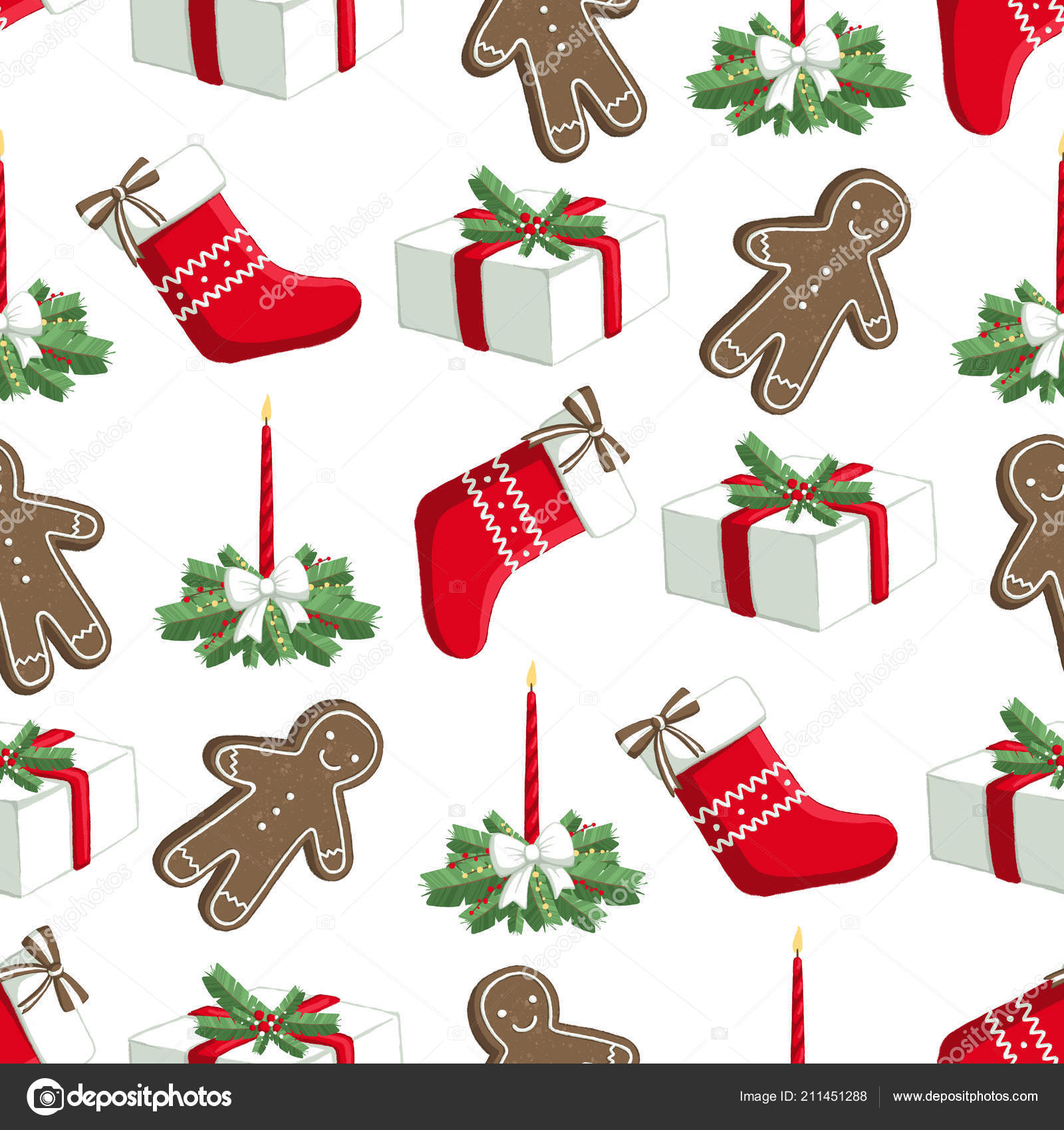 Christmas Illustration Pattern With Decorations, Sock, , HD Wallpaper & Backgrounds