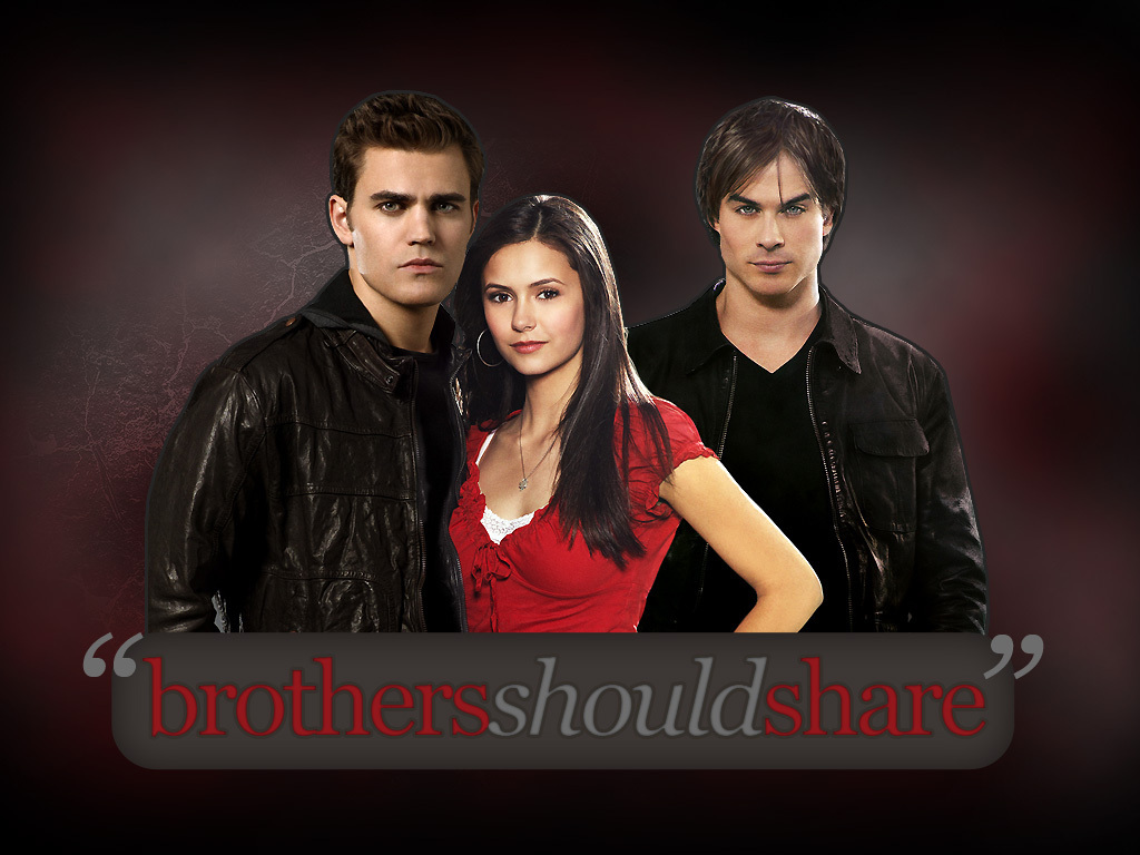 Download - Stefan And Elena And Damon , HD Wallpaper & Backgrounds