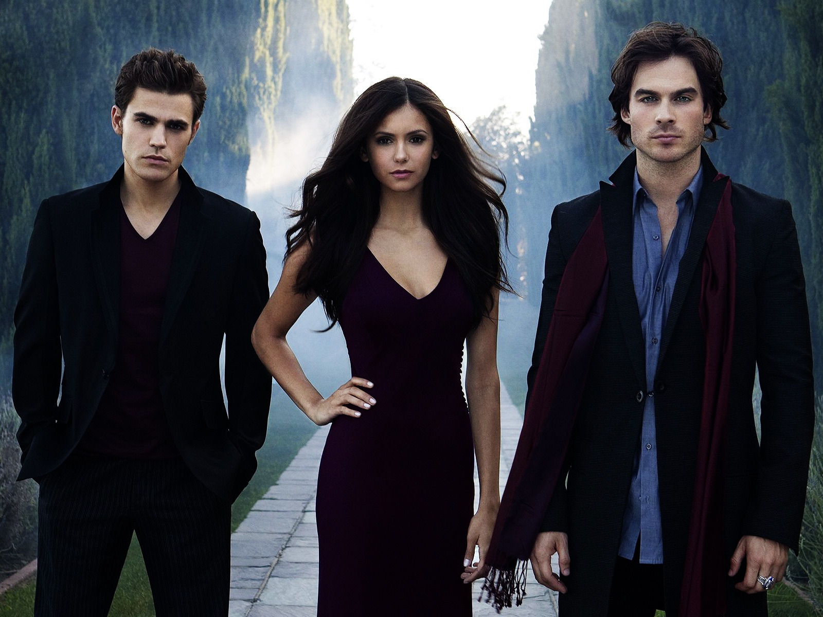 The Vampire Diaries Poster Wallpaper - Elena Gilbert Stefan Salvatore Damon Salvatore , HD Wallpaper & Backgrounds