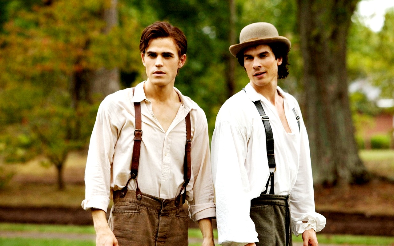 #898v7k7 Damon And Stefan Salvatore Wallpaper Px - Stefan And Damon 1864 , HD Wallpaper & Backgrounds