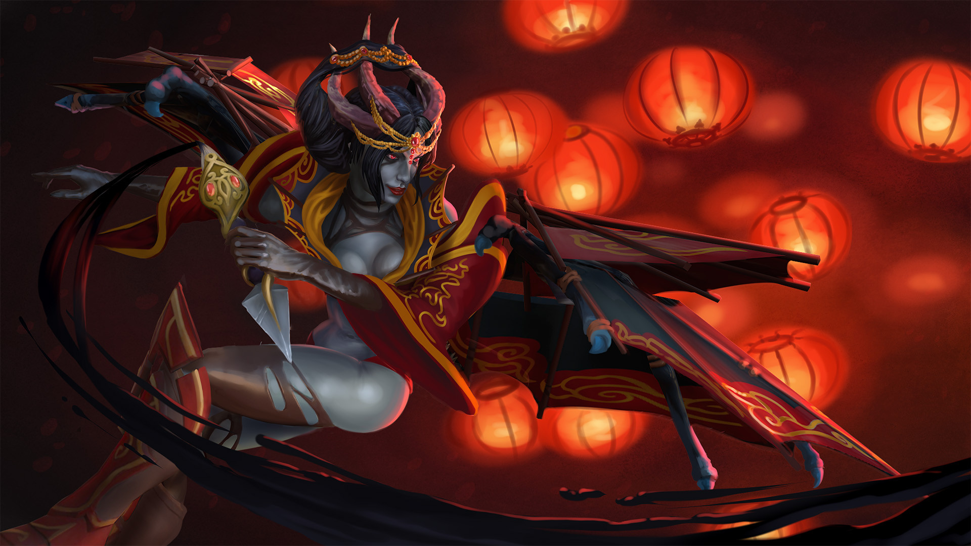 Game Wallpaper Dota 2 Queen Of Pain Loading Screen - Regalia Of The Parasol's Sting , HD Wallpaper & Backgrounds