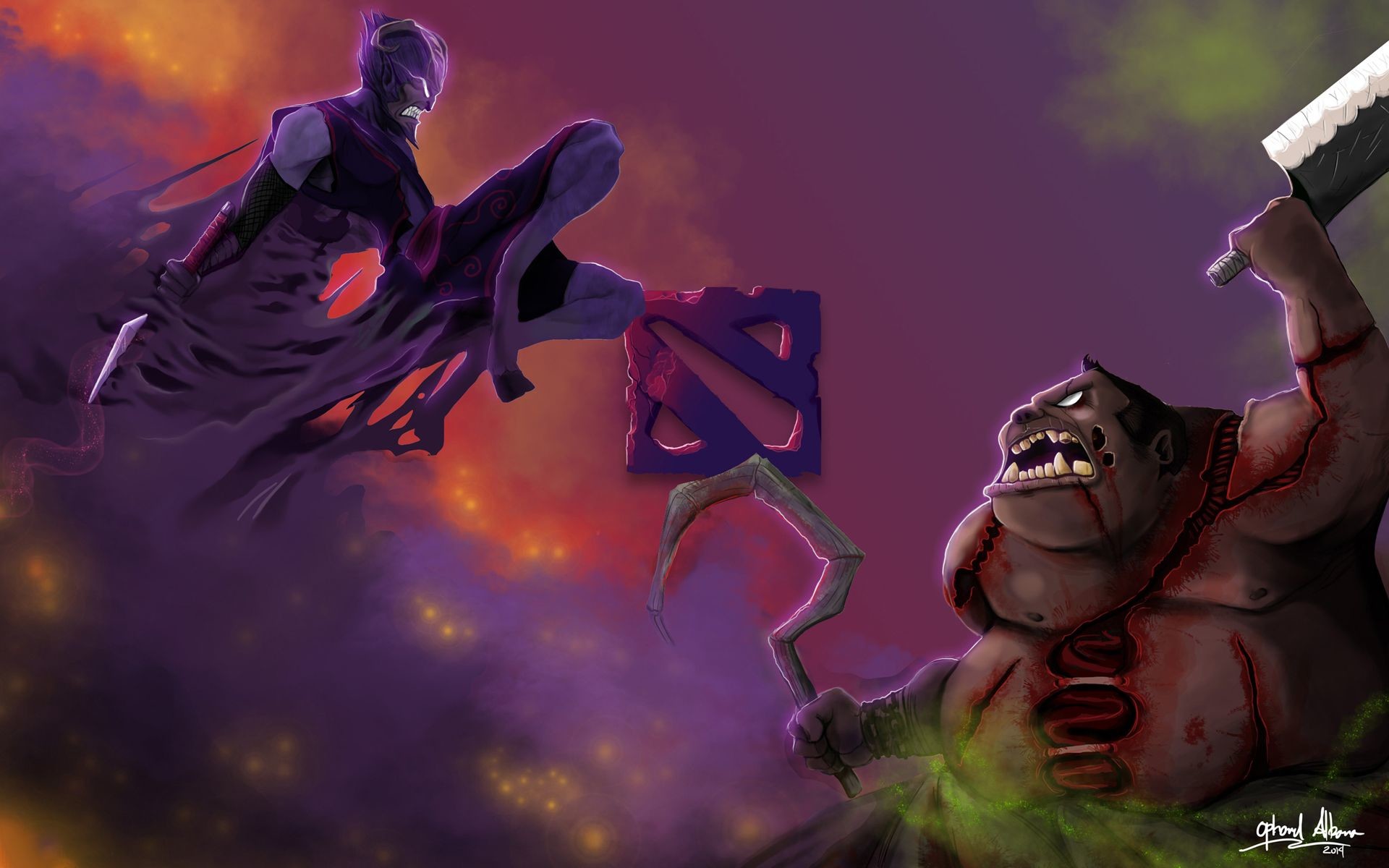 Riki Versus Pudge Dota 2 Art - Dota 2 Riki Wallpaper Hd , HD Wallpaper & Backgrounds