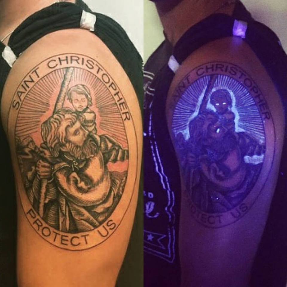 Excelent St-christopher Central Body Art This Week - Saint Christopher Calf Tattoo , HD Wallpaper & Backgrounds