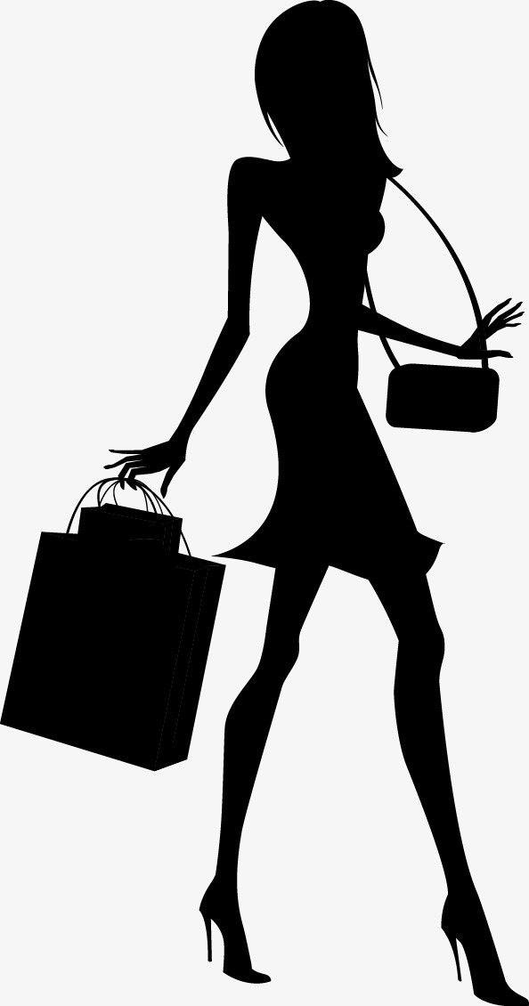 Black Dress Clipart Fashion Handbag - Shopping Girl Silhouette Png , HD Wallpaper & Backgrounds