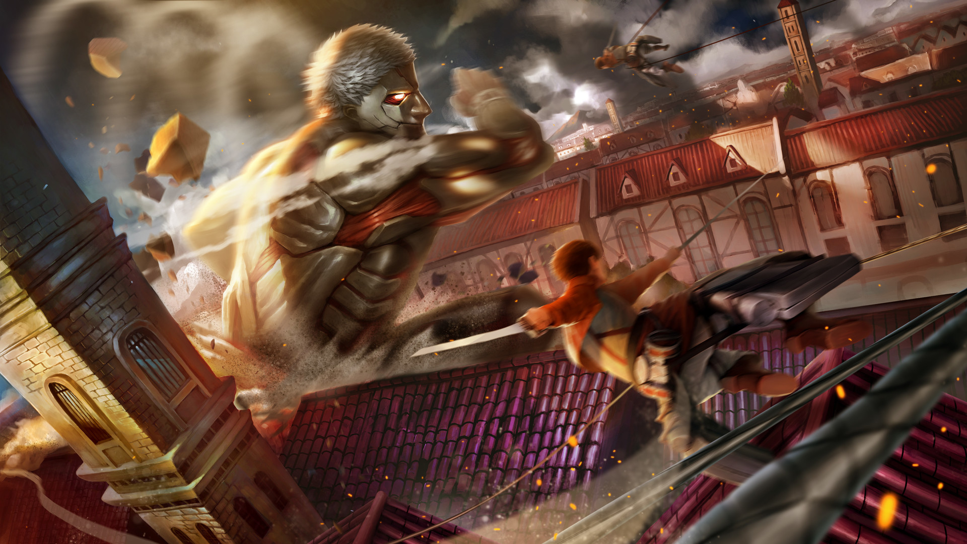 Wallpaper Of Armored Titan, Attack On Titan, City, - Attack On Titan , HD Wallpaper & Backgrounds