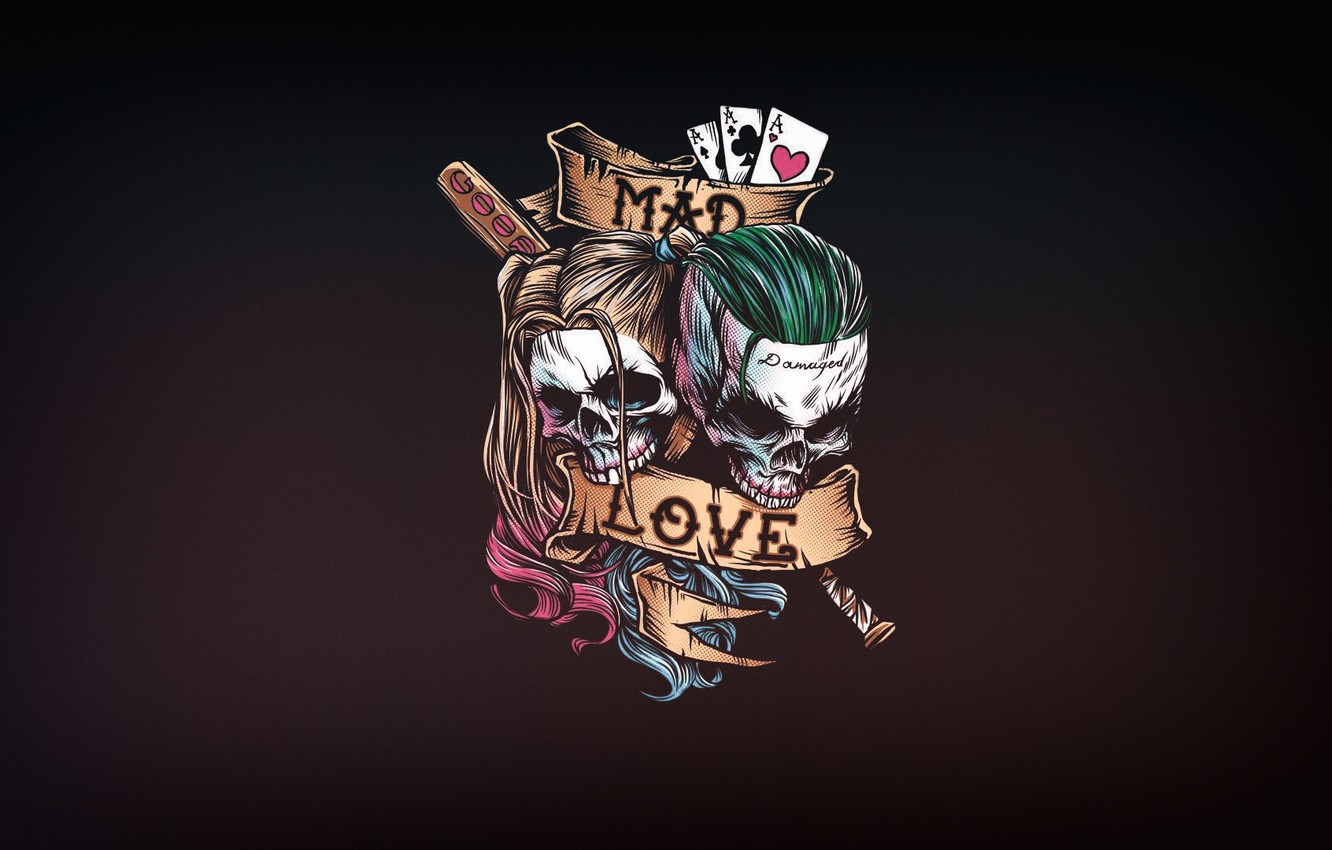 Photo Wallpaper Minimalism, Joker, Art, Joker, Harley - Romantic Harley Quinn And Joker , HD Wallpaper & Backgrounds