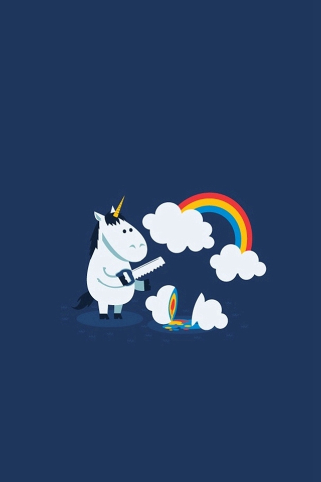 Unicorn Saw Clouds Rainbow Funny Iphone 4s Wallpaper - Unicorn Wallpaper Iphone , HD Wallpaper & Backgrounds