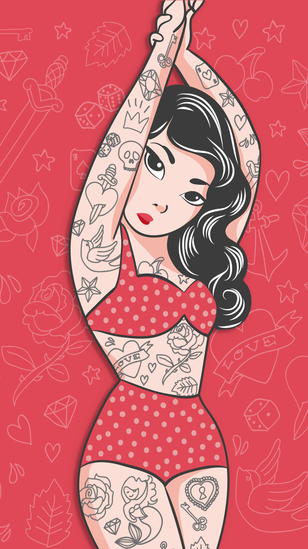 Pin Up Girl Tattoo Phone Wallpaper - Tattoo Pin Up Girl , HD Wallpaper & Backgrounds