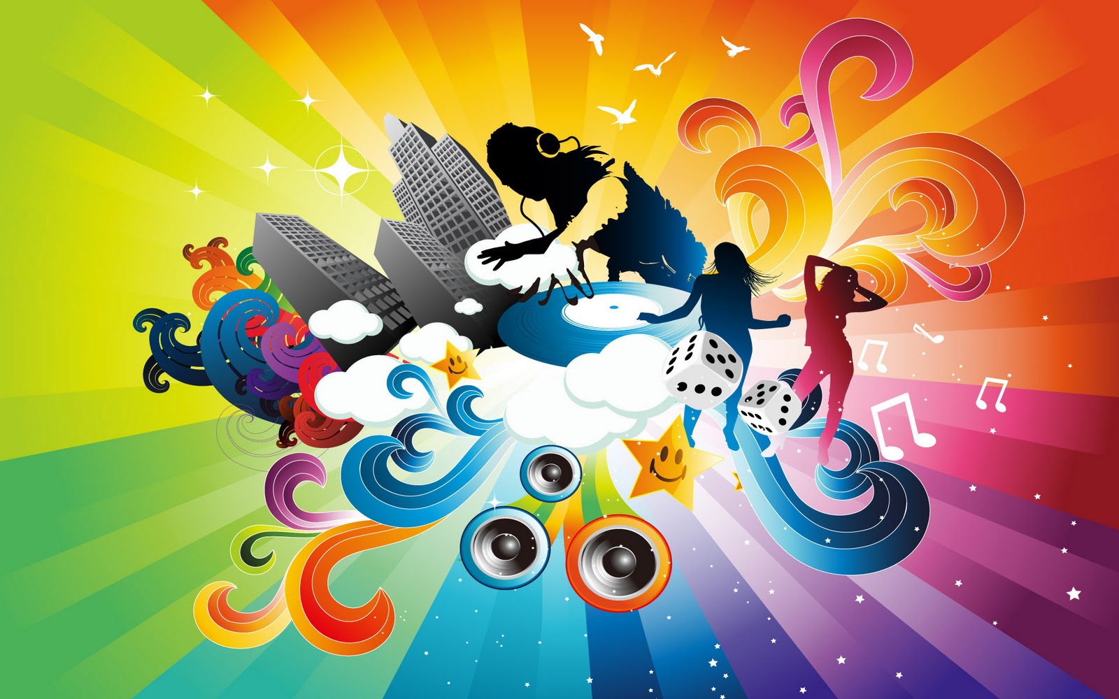 Muziek Regenboog Wallpaper Met Gebouwen, Geluidsboxen - Leuke Achtergronden Voor Je Pc , HD Wallpaper & Backgrounds