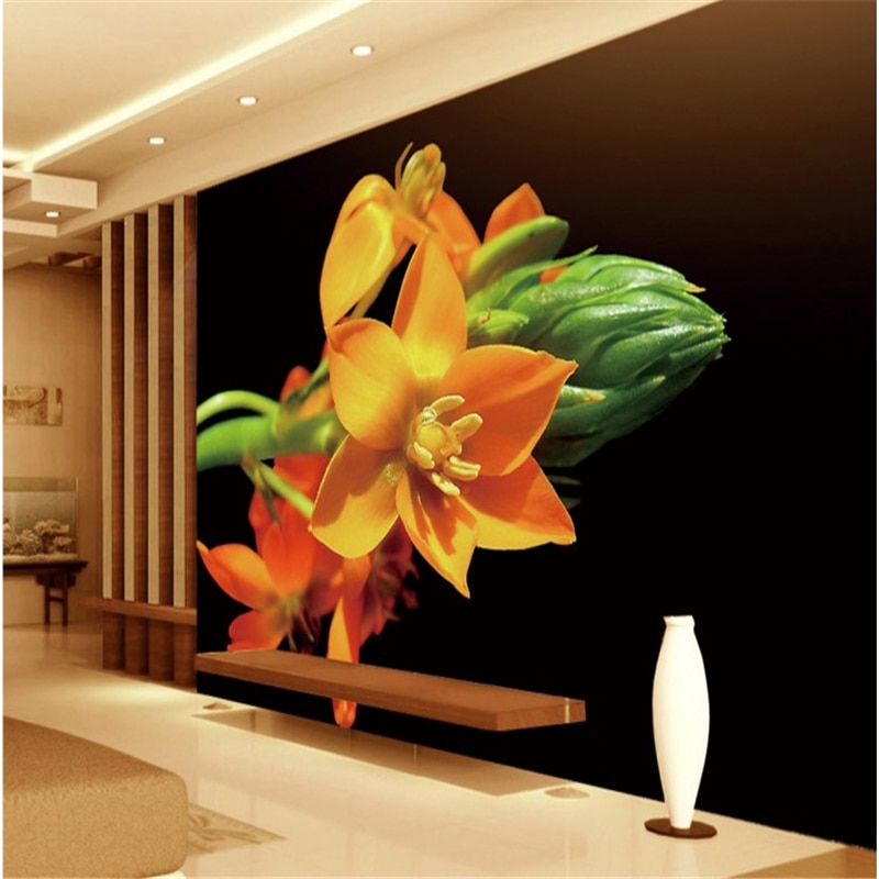 Beibehang Grote Custom Wallpapers Zwart Floor Bloemen - Pavo Real En Paisaje Pintura , HD Wallpaper & Backgrounds