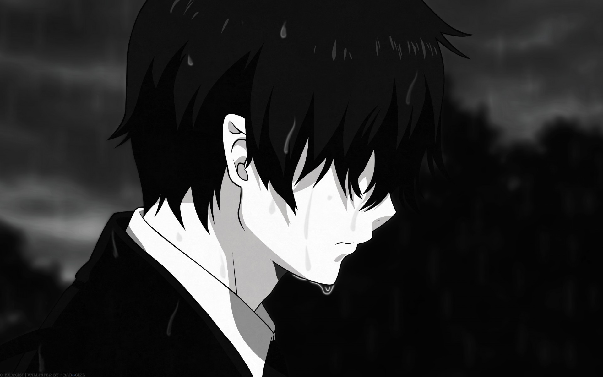 Ao No Exorcist Rin Okumura Sad Face Black And White Dark Sad