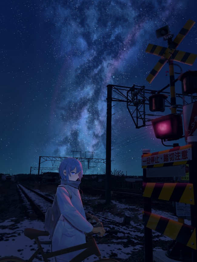 Download Anime Girl, Stars, Night, Scenic, Railway, - Wallpaper , HD Wallpaper & Backgrounds