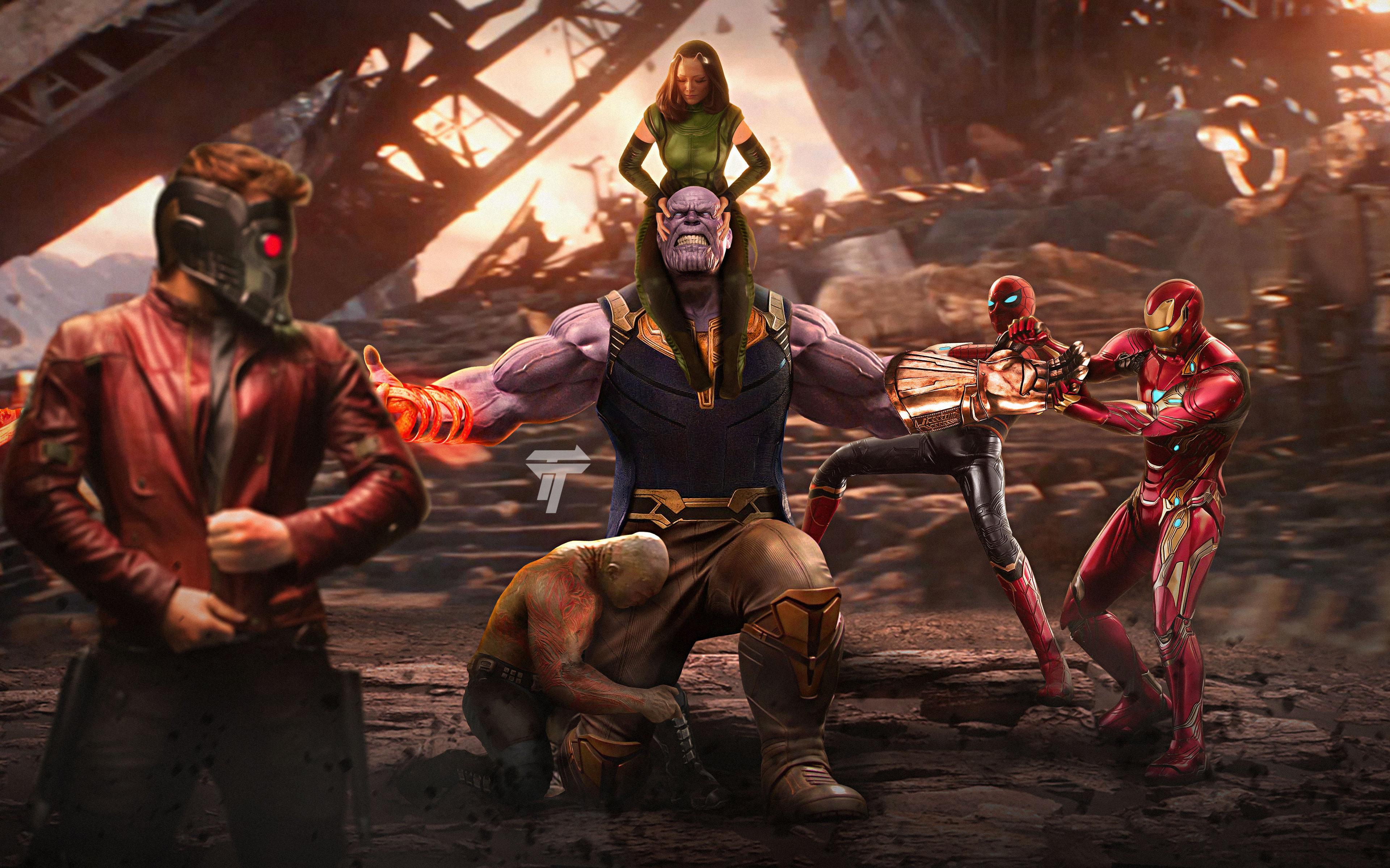 Thanos Vs Avengers, Movie, Artwork, Wallpaper - Avengers Infinity War Iron Man Vs Thanos , HD Wallpaper & Backgrounds