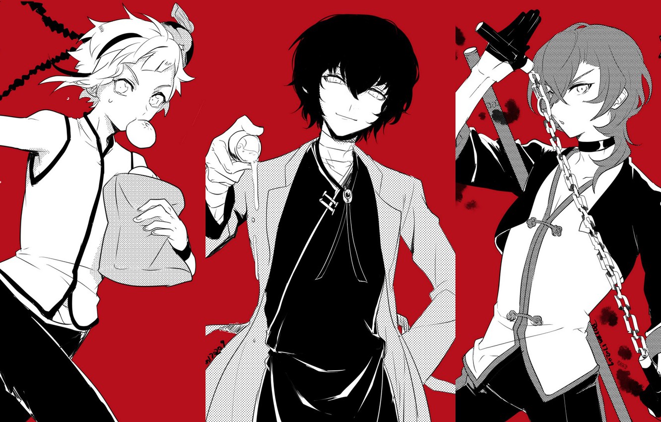 Photo Wallpaper Collage, Guys, Red Background, Bungou - Bungou Stray Dogs Background , HD Wallpaper & Backgrounds