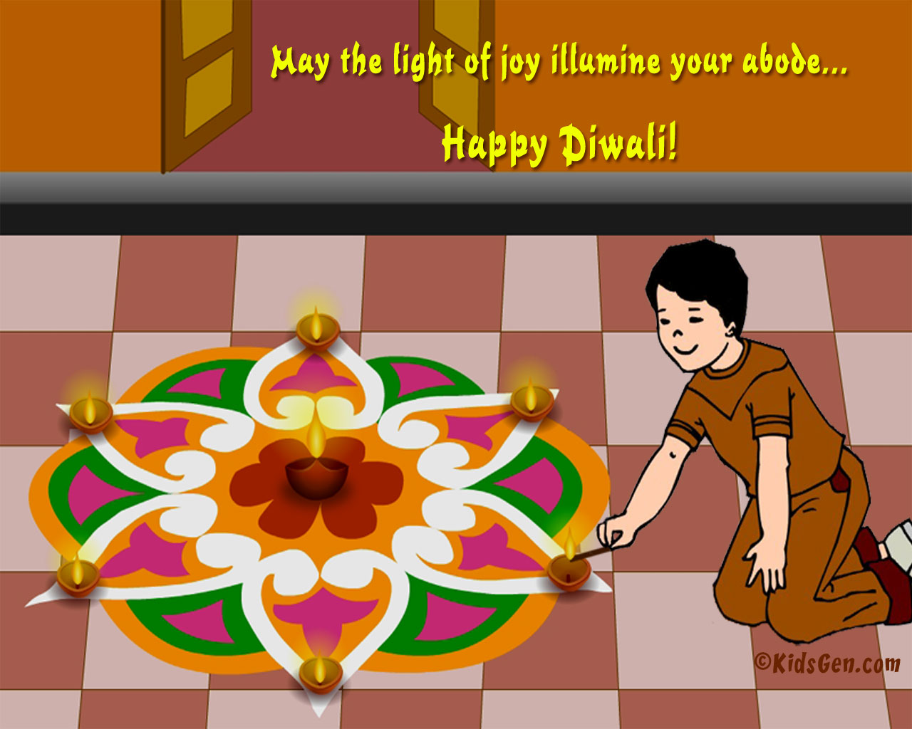 Kid Making Rangoli In Diwali - Good Morning Happy Diwali , HD Wallpaper & Backgrounds