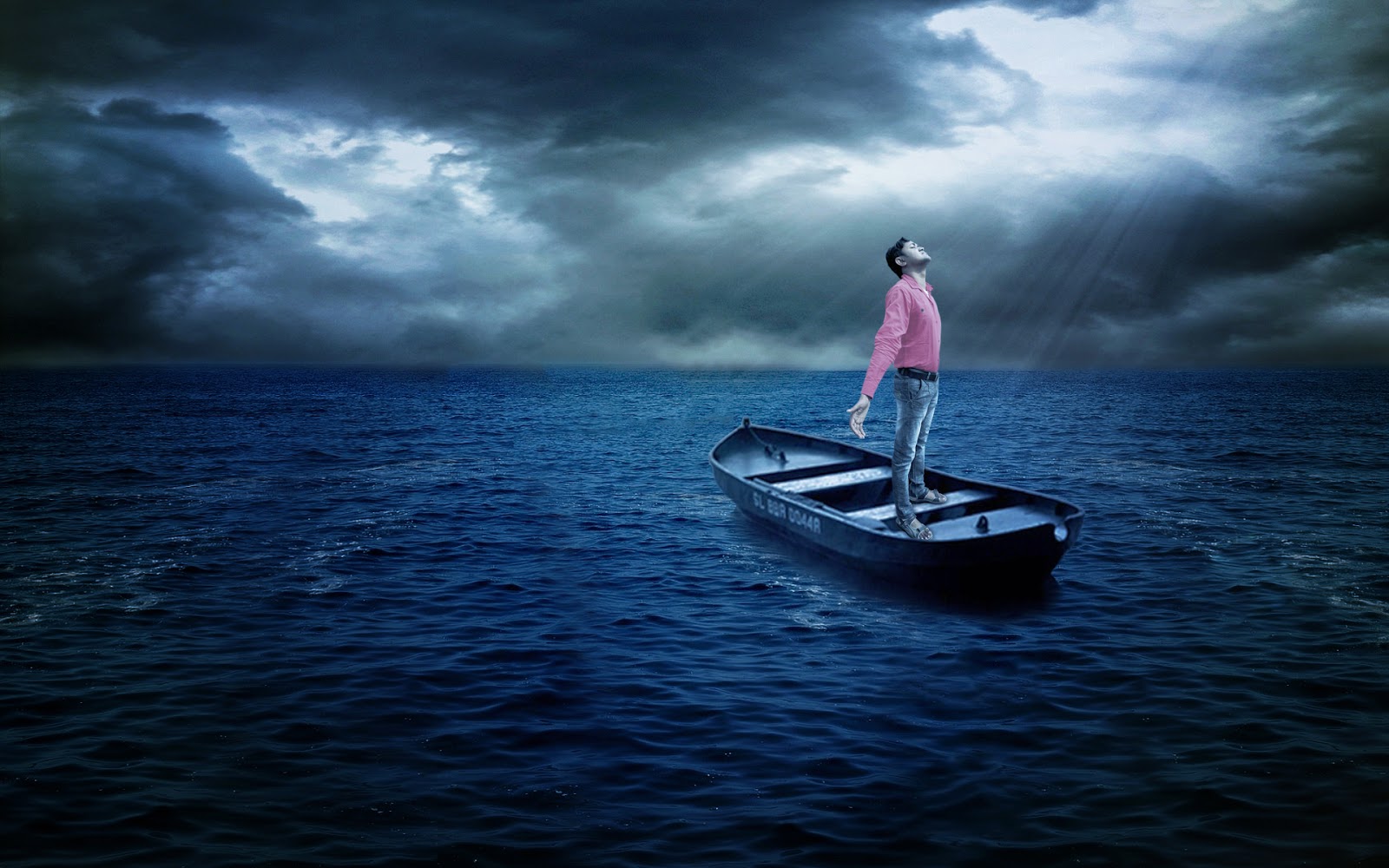 Alone Boy In Sea Boat Wallpaper - Alone Boat In The Sea , HD Wallpaper & Backgrounds