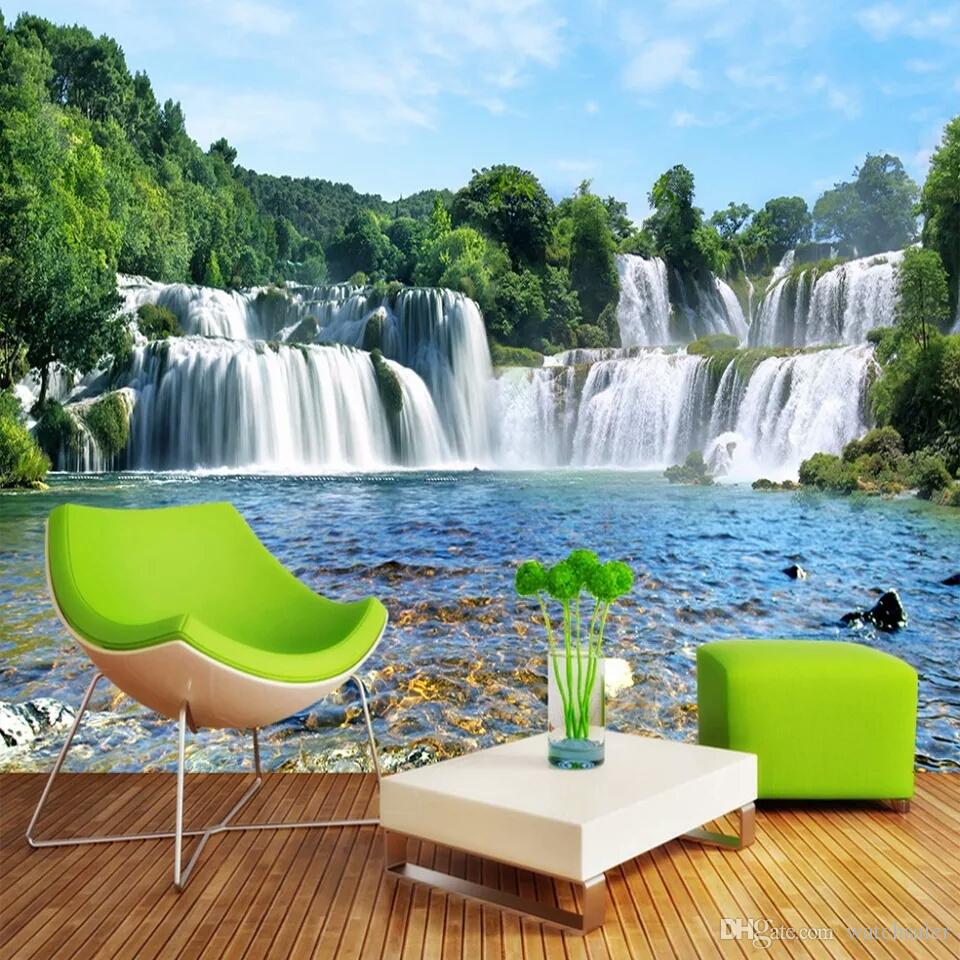 Custom Photo Wall Paper 3d Modern Living Room Sofa - Paper Wall Decor Waterfall , HD Wallpaper & Backgrounds