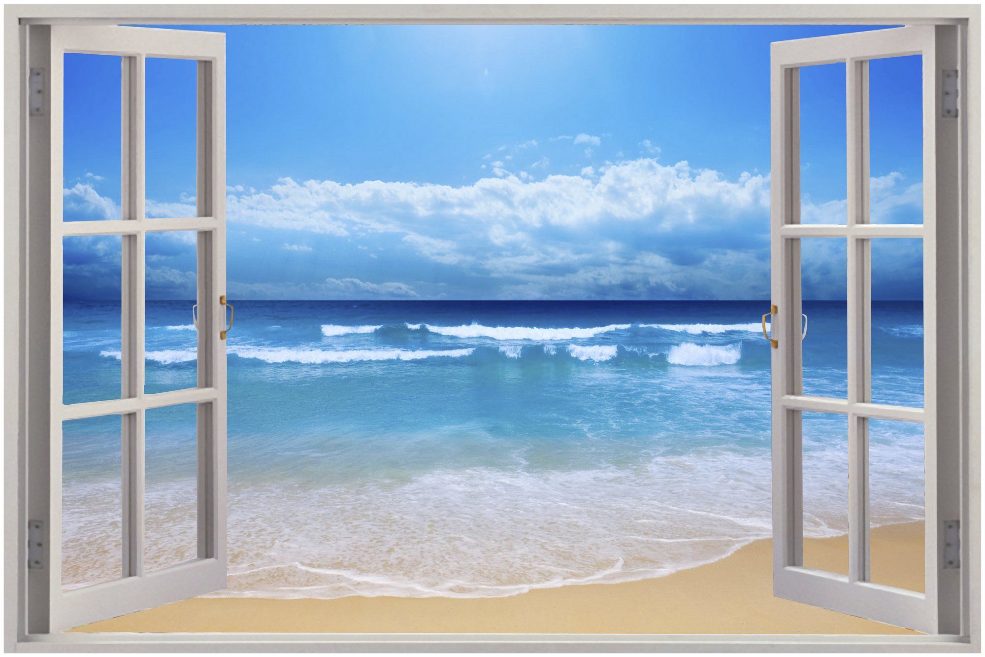 Huge 3d Window Exotic Beach View Wall Stickers Film - Beach View Through Window , HD Wallpaper & Backgrounds