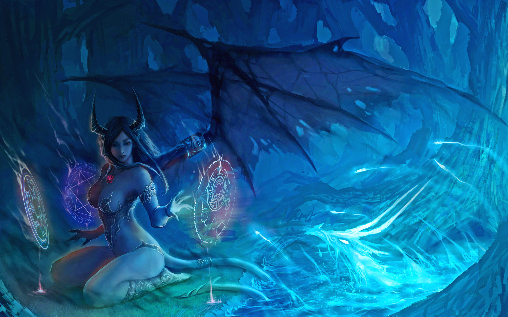 Wallpaper Fantasy - Blue Succubus , HD Wallpaper & Backgrounds