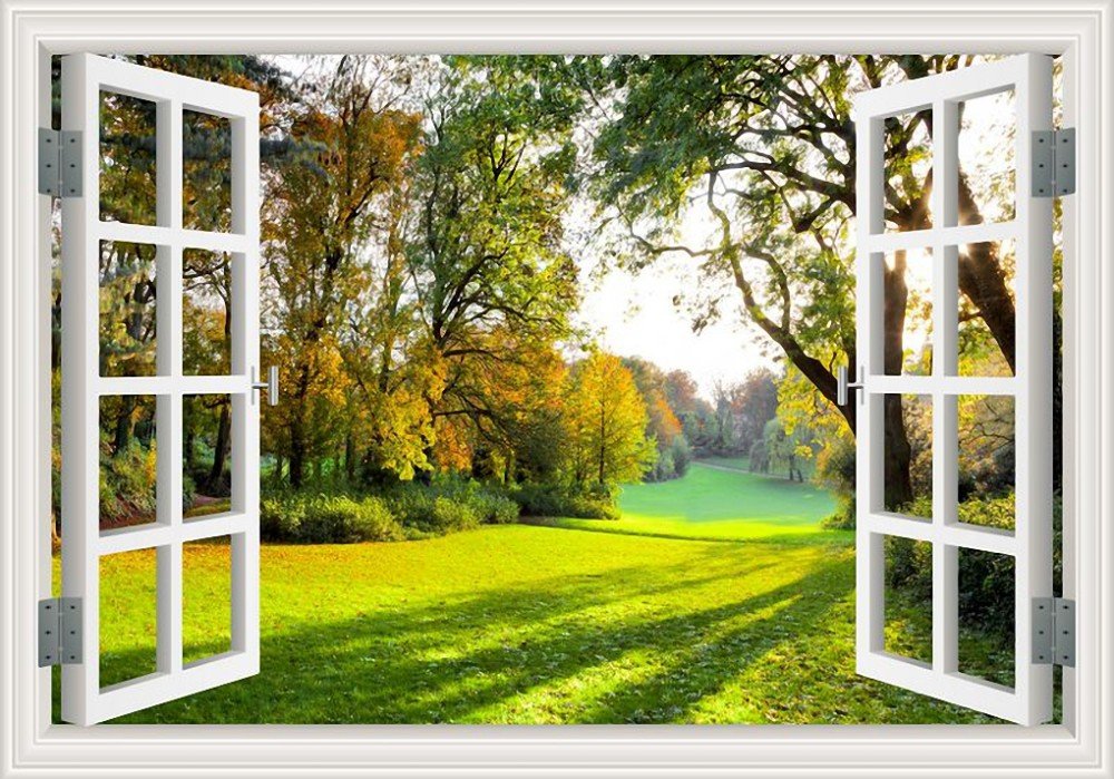 Greathomeart 3d Window View Wall Sticker Decal Sunny - Wall Window Landscape , HD Wallpaper & Backgrounds