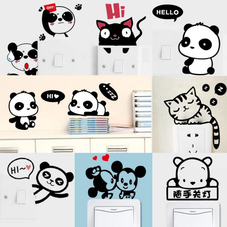 New 9 Kinds Of Style Panda Cat 3d Wall Stickers Lamp-socket , HD Wallpaper & Backgrounds